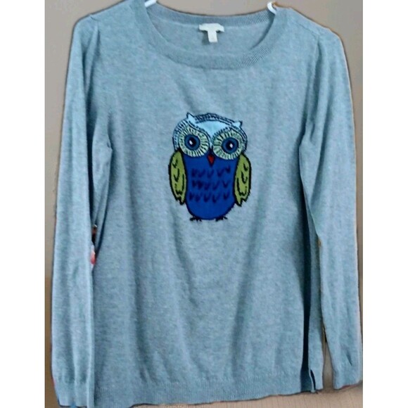 Talbots Owl Sweater Women’s Small Gray Knit Whimsical Cute Cozy Pullover EUC - Picture 1 of 5